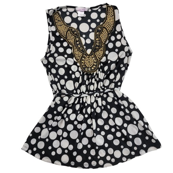 Vintage 90s Wet Seal Dressy Tank Top Blouse Womens S / M Embellished Polkadot - Picture 6 of 16